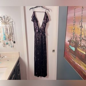 WAYF Crushed Velvet off the shoulder maxi romantic